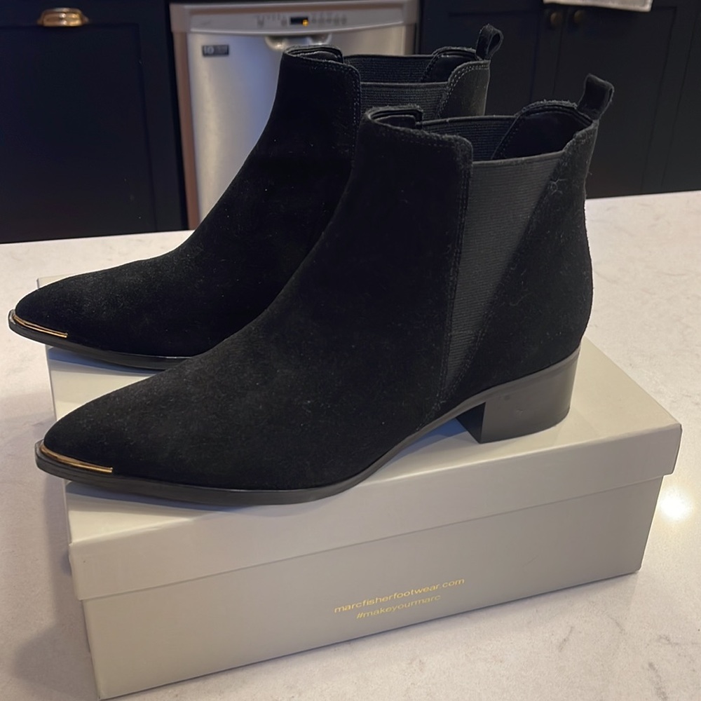 Marc Fisher Yale Black Suede Chelsea Bootie